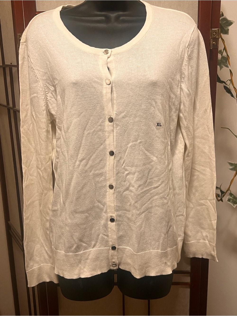 Women's Lightweight Cream Button-Front Cardigan Sweater